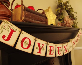 christmas decorations JOYEUX NOEL painted banner garland sign