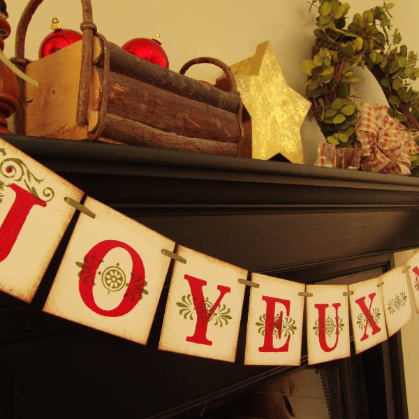 Decoraciones navideñas JOYEUX NOEL pancarta pintada guirnalda letrero