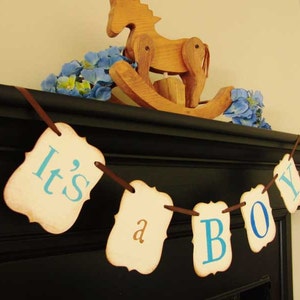 IT'S A BOY painted banner, babyshower, photoprop, decoration image 1
