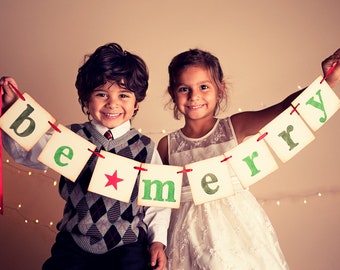 christmas garland Be Merry photoprop banner