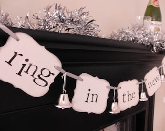 new years party decorations "ring in the new year" sign banner garland