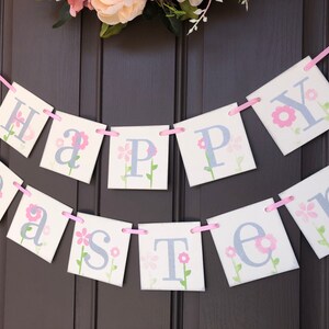 Happy Easter pink floral spring banner garland decoration image 4