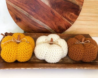 Crochet Pumpkins, Fall mantle and tiered tray decorations