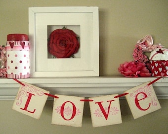 Valentine Day Decor LOVE Banner Garland Sign