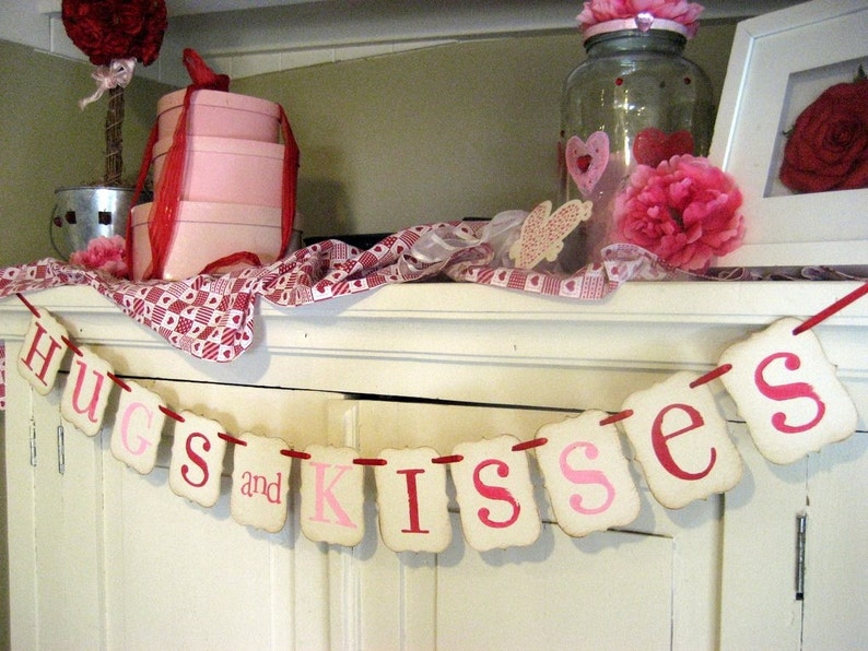 Valentine Banner HUGS and KISSES Decoration image 4