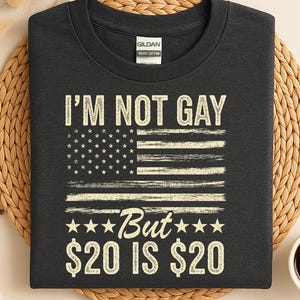 Sarcastic Saying Shirt, I&#39;m Not Gay But 20 USD is 20 USD, Funny Birthday Gift, Edgy Adult Humor Gag Gift, Offensive Meme Shirt