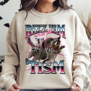 Rizz Em With The Tism Retro Shirt, Raccoon Meme Tee, Relaxed Soft Cotton Shirt, Vintage Funny Raccoon Graphic Shirt, Raccoon Meme Tee