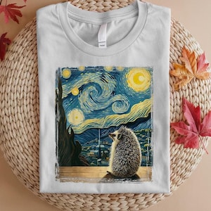 Artistic Hedgehog Van Gogh Style Starry Night T-Shirt, Unique Shirt, Van Gogh Shirt, Retro Vintage Hedgehog T-shirt, Animal Lover Gift