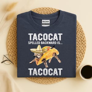 Camiseta &quot;Tacocat&quot; (deletreado al revés), regalo para amantes de los tacos, camiseta de mamá gatuna mexicana, camiseta para amantes de los gatos, camiseta de fiesta mexicana, camiseta para fiesta de tacos