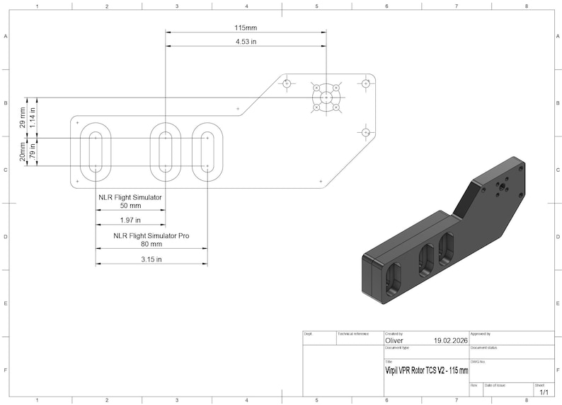 Virpil TCS Plus Collective Adapter for Next Level Racing Flight Simulator 115 mm / 4.53 in