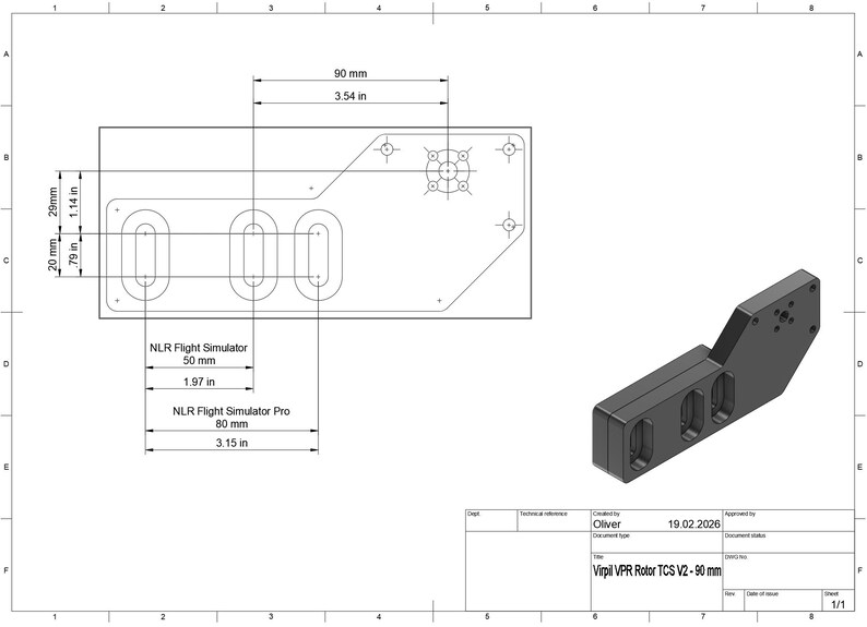 Virpil TCS Plus Collective Adapter for Next Level Racing Flight Simulator 90 mm / 3.54 in
