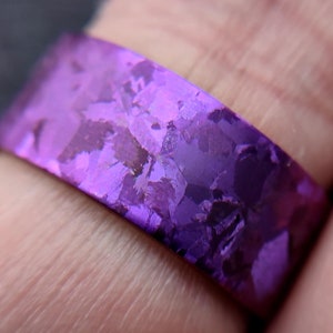 Purple Crystalized Titanium Ring - Unique Wedding Band, Customizable Width, Pink-Toned Titanium Ring for a Modern Wedding