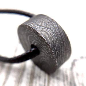 Damascus Steel Disc Pendant - Circle Gothic Necklace, Brutalist Warrior Gift, Unique Forged Damascus Metal Jewelry