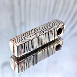 US Only: Mokume Gane Bar Pendant – A Woodgrain Metal Masterpiece, Geniune Mokume Gane, Mixed-metal necklace, Copper Damascus, Square Mokume