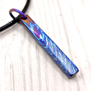 Square Bar Titanium Damascus Pendant,Mokuti necklace Titanium,Rainbow titanium pendant, Ti damascus,Zircuti jewelry,Rectangle Mokuti Pendant