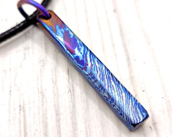 Square Bar Titanium Damascus Pendant,Mokuti necklace Titanium,Rainbow titanium pendant, Ti damascus,Zircuti jewelry,Rectangle Mokuti Pendant