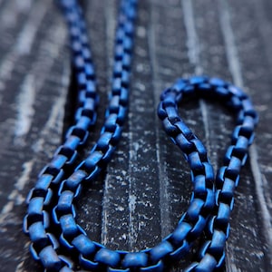 Genuine Titanium Blue Matte Box Chain - Blue  Titanium Chain, Industrial Chain, Blue Titanium Necklace, Pure Titanium Matte Chain,Blue Chain
