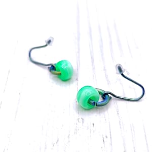 Simple Green Titanium Earrings with Acrylic Bead - Green Festival Earrings, Titanium Jewelry, Simple Earrings, Anodized Titanium Earrings