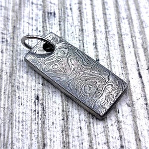 Stainless Damascus Steel Rectangle Pendant - Waves Damascus Pattern Pendant, Viking Warrior Gift, Unique Damascus Metal Jewelry