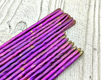 Purple Titanium Hair Stick, Hair bun holder, Forged Hair Pin Accessory, Hammered titanium hair fork, Glamorous pink hair sticks