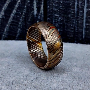 Mokume Gane Ring gewölbt - Einzigartige Woodgrain Metal Ehering Vintage Kupfer Verlobungsring