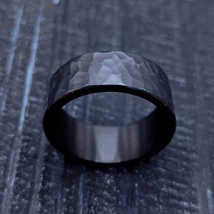 Hammered Black Zirconium Ring - Forged Zirconium Wedding Ring, Mens Black Ring, Exotic Metal, Engagement Ring, Black Classic Forged Ring