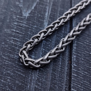 Gray Matte Titanium Wheat Chain - Brutalist Gray Titanium Chain, Industrial Chain, Grey Titanium Necklace, Pure Titanium Matte Chain