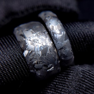 Domed Gray Crystallized Titanium Ring: Raw Ti Crystals Wedding Band
