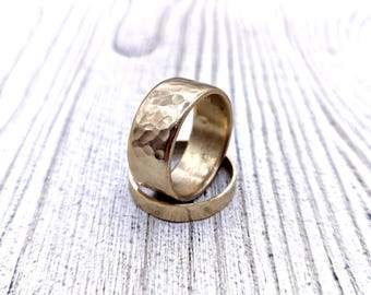 Forged Hammered Brass Ring: Polished Rustic Brutalist Jewelry