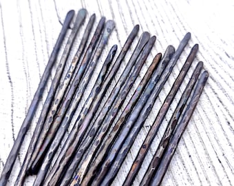 Dirty Black Titanium Hair Stick: Rustic Hair Bun Holder, Forged Hair Pin Accessory, Hammered Gray Titanium Hair Fork