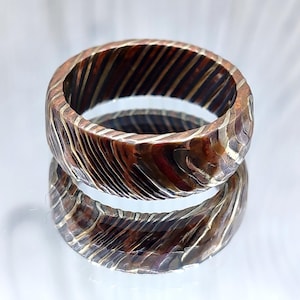 Genuine Forged Mokume Gane Ring - Deep Etched Real Mokume Gane Wedding Band, Exotic Metal Ring, Rare Ring, Hammered Mokume Gane Ring