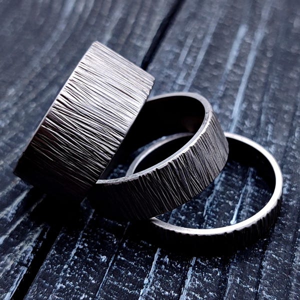 Matte Titanium Ring: Bark Texture Wedding Band