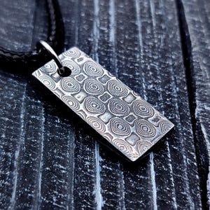 Stainless Damascus Steel Rectangle Pendant - Unusual Damascus Pattern Pendant, Viking Warrior Gift, Unique Damascus Metal Jewelry