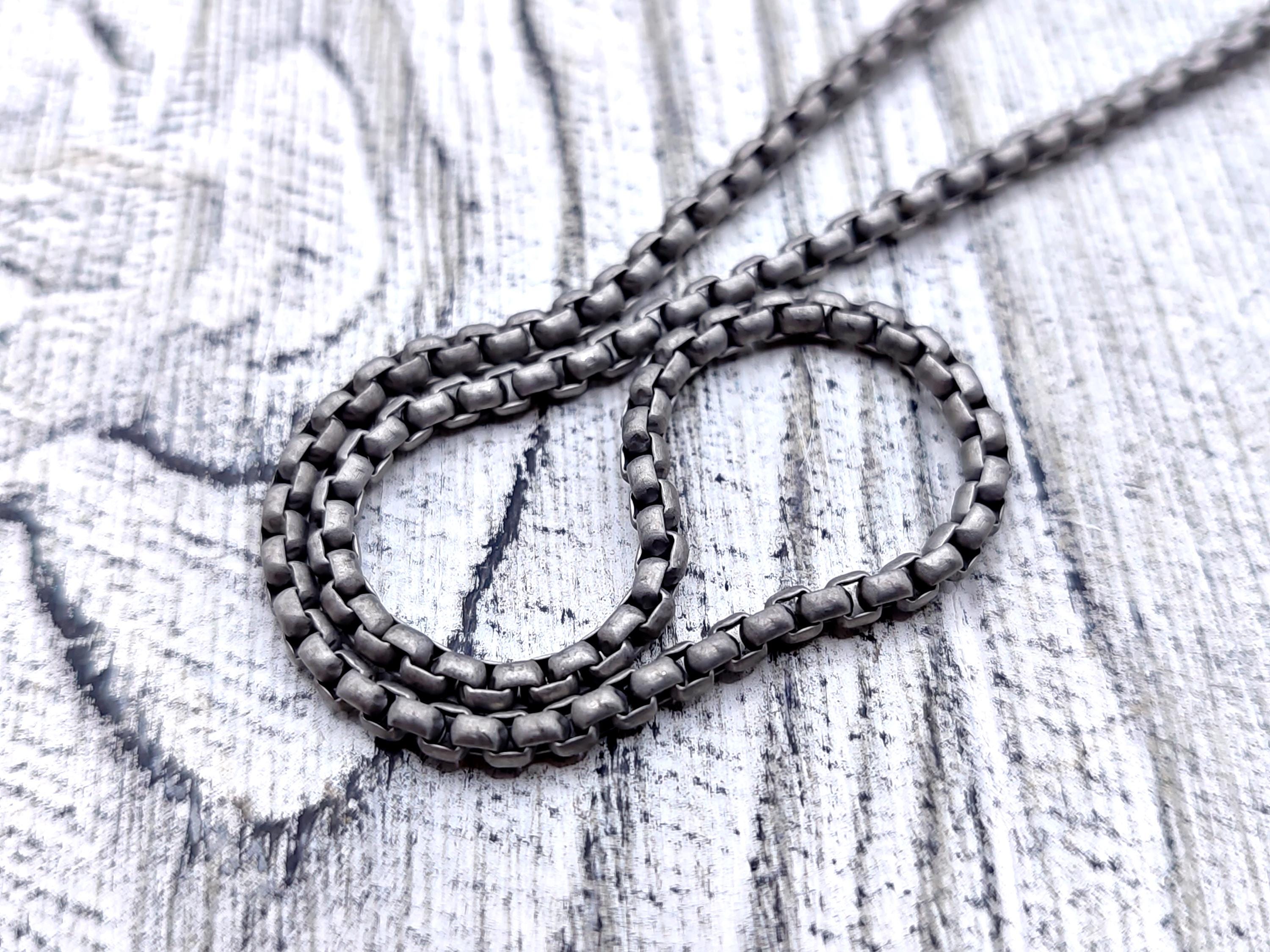 Mens Titanium Box Chain Necklace - Etsy 2.9mm Dark Gray Titanium Classic Polished Cable Chain Necklace, 24 In main image 1