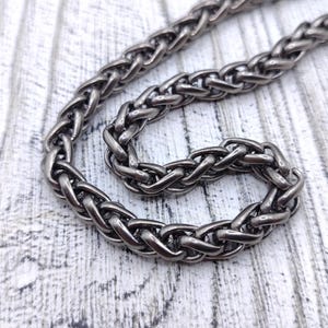 Polished Titanium Wheat Chain Necklace: Brutalist Industrial Design, 27 Inches