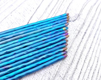 Sky Blue Titanium Hair Stick: Forged Hair Pin Accessory, Hammered Hair Fork, Rustic Blue Hair Bun Holder for Unique Hairstyles