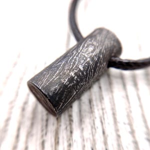 Woodgrain Damascus Steel Cylinder Pendant - Twisted Gothic Necklace, Viking Warrior Gift, Unique Damascus Metal Jewelry
