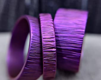 Purple Titanium Ring: Matte Tree Bark Texture Wedding Band