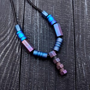 Unusual Titanium Festival Hex Necklace - Rainbow necklace, Titanium Hex jewelry, Festival jewelry, Long titanium Necklace, Colorful titanium