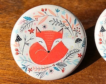Fox and floral illustration custom Cabinet Knobs & Drawer pulls