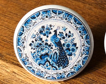 Royal Delft Blue Peacock Cabinet Knobs & Drawer pulls