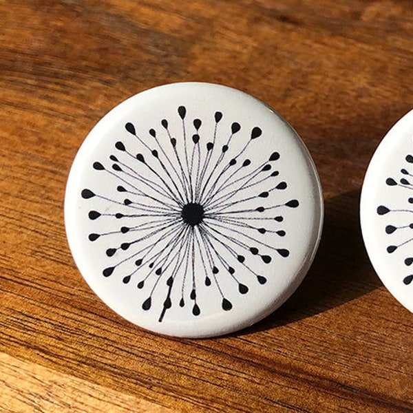 Black and White dandelion mid-cenury mod custom Cabinet Knobs & Drawer pulls