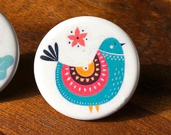 Colorful Floral and bird illustration custom Cabinet Knobs & Drawer pulls