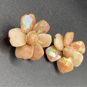 Vintage West Germany Floral Ohrclips aus facettiertem Lucite Messing Verschluss