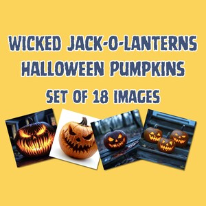 Spooky Jack-o&#39;-Lantern Clipart: 18 Halloween Pumpkin Faces (Digital Download)