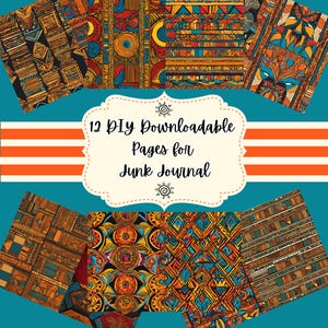 Afrykańskie wzory abstrakcyjne do pobrania w wersji cyfrowej, PDF, 12 zestawów obrazów, tkanina Kente, dziennik śmieci, tworzenie kartek, rękodzieło, DIY