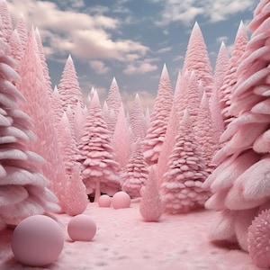 Rosa Wald PNG-Bilder, Winter-Fantasy-Szenen, kommerzieller persönlicher Gebrauch, Print on Demand, Kartenherstellung, Basteln, Mockup-Hintergründe, AR 1: 1 (1)
