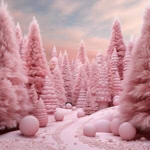 Rosa Wald PNG-Bilder, Winter-Fantasy-Szenen, kommerzieller persönlicher Gebrauch, Print on Demand, Kartenherstellung, Basteln, Mockup-Hintergründe, AR 1: 1 (2)