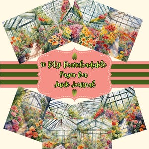 Buntes Gewächshaus Digitale Downloads, PDF, 10-Bild-Bundle, Junk-Journal, Seitengröße 8,5 x 11 Zoll, Scrapbooking, Kartenherstellung, Gartenarbeit