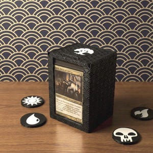 Caja de baraja mágica japonesa Seigaiha, patrón "Ola del mar azul"